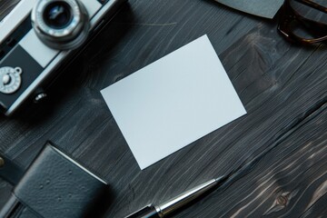 Poster - Camera, pen, and paper on a desk surface, ready for use