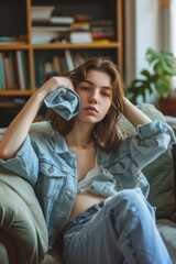 Sticker - A person sitting on a couch, surrounded by books, reading and relaxing