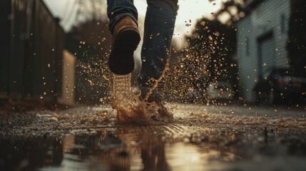 Aufkleber - A person wading through a small body of water, possibly after rain or near a flooded area