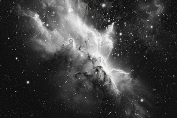 Poster - A photograph of a clear night sky filled with stars, taken in black and white