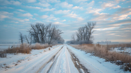 Wall Mural - a snowy road with trees in the background
