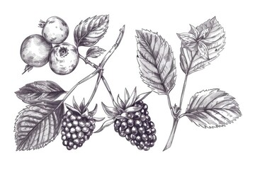 Wall Mural - A cluster of juicy berries grows on a green branch surrounded by leaves