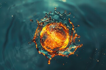 Canvas Print - A fireball floating on a calm surface of water, ready for use in scenes about action, adventure or fantasy