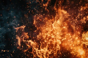 Poster - A close-up shot of flames burning bright on a dark, black surface