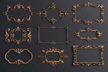Poster - Ornate gold frames arranged on a black background, perfect for highlighting and emphasizing important points or quotes