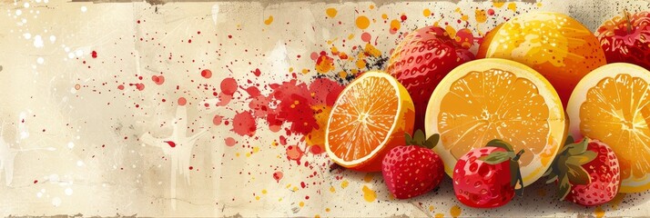 Wall Mural - Elegant Abstract Background Featuring Fresh Strawberries and Citrus Fruits