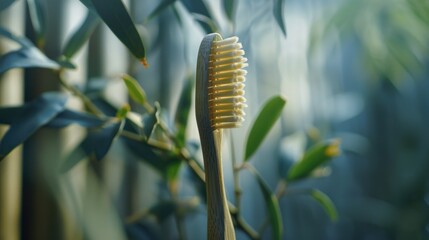 Poster - A close-up shot of a toothbrush with a blurred background