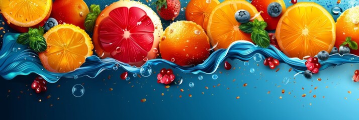 Wall Mural - Vibrant Abstract Background Featuring Healthy Fruits and Refreshing Water