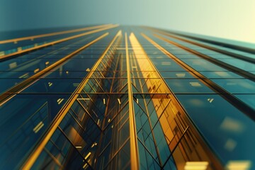 Poster - A modern skyscraper with a clear blue sky background