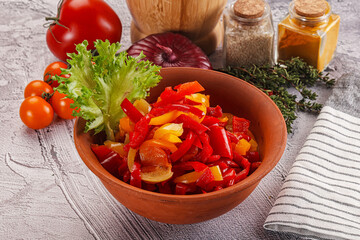 Poster - Diced raw bell red and yellow pepper