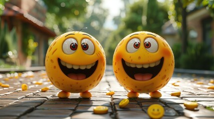 Different faces, emojis - Lots of laughing yellow smiling emojis. World Emoji Day