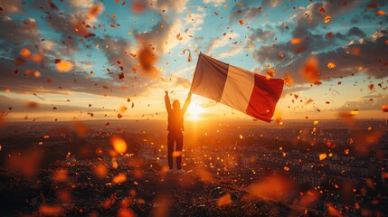 Wall Mural - Happy Bastille Day. The French flag is flying at sunset