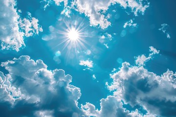 Poster - Bright sunlight filters through fluffy white clouds