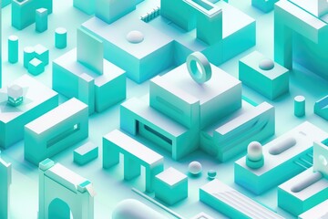 Aufkleber - A 3D visualization of a city with blue and white tones, suitable for architectural or futuristic concepts