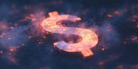 Glowing Dollar Sign with Abstract Digital Elements on Dark Background