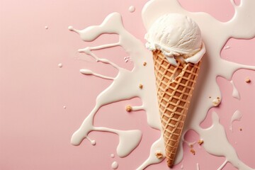 Poster - A colorful waffle cone filled with a scoop of creamy ice cream, perfect for a sweet treat or dessert