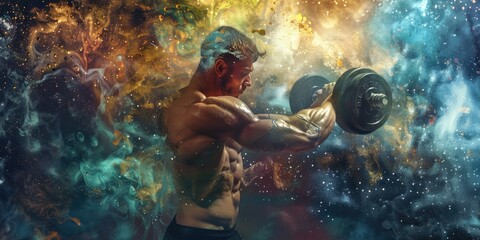 Sticker - Explosive Weightlifting Artwork, Vibrant Fitness Art with Muscular Man