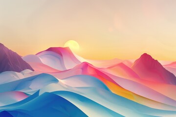 Poster - A mountain range with a beautiful sunset in the background