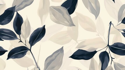 Wall Mural - A close-up shot of dark and light leaves against a pale yellow background. The leaves have a glossy, almost wet texture.