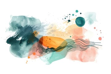 Poster - Watercolor painting of an orange and blue abstract shape