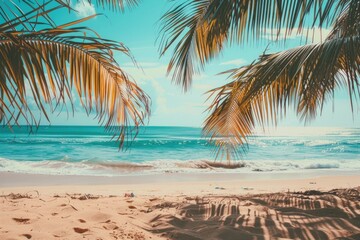 Poster - A serene coastline scene featuring palm trees and the vast ocean as a backdrop