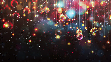 Wall Mural - abstract christmas light and balls design hanging on black background..