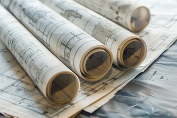 Poster - A collection of papers rolls sitting on top of a sheet of paper, ideal for office or study settings