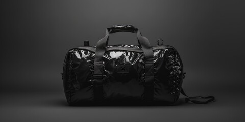 Poster - A black duffel bag sits alone on a black floor, great for use in mystery, thriller or crime scenes