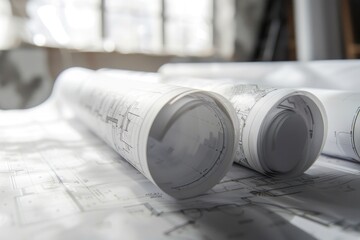 Poster - A pair of paper rolls sitting on a table, ideal for use in office or workspace settings