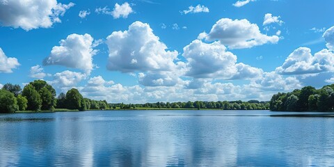 Wall Mural -  lake, cloudy blue sky