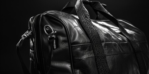Poster - A close-up shot of a classic black leather handbag with a simple design