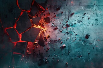 Poster - A close-up shot of a wall with flames licking at the edges, with smoke and sparks filling the air