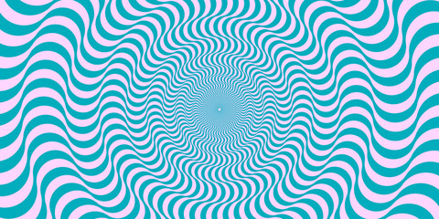 Aufkleber - Optical illusion background. Blue and pink abstract distorted wavy lines surface. Radial waves poster design. Trippy sunburst illusion wallpaper. Vector spinning hypnotic illustration
