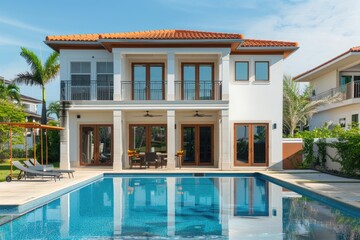 Aufkleber - A residential house with an outdoor swimming pool, perfect for relaxation and recreation