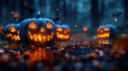 Canvas Print - Spooky Jack-o'-Lanterns in the Forest