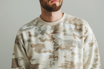 Poster - A man with a long beard wearing a camouflage shirt, possibly for outdoor activities