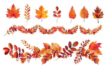 Poster - A collection of variously colored leaves against a white backdrop