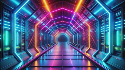 Wall Mural - Light neon tunnel with abstract glowing colors and futuristic design, neon, tunnel, abstract, light, glowing, colors