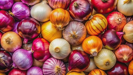 A close-up shot of vibrant onions showcasing their natural collagen and antioxidants benefits, onions, vegetables, collagen