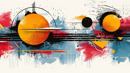 Poster - Abstract Graphic Design Featuring Colorful Celestial Shapes on a Light Background