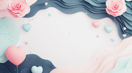 Wall Mural - Abstract white background with pastel colorful 3D abstract background overlap layer on dark space with  rose, balloon and heart decoration. Modern graphic design element motion styl