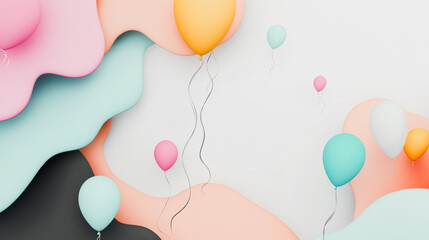 Abstract white background with pastel colorful 3D abstract background overlap layer on dark space with  balloon decoration. Modern graphic design element motion styl