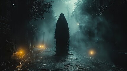 Wall Mural - Mysterious Figure in Foggy Alley