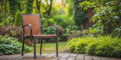 Brown and black chair in a garden, chair, outdoor, furniture, garden, seating, relax, relaxation, peaceful, park, wooden