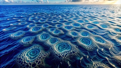 Ancient patterns resembling saliva shapes on the surface of an ocean, ancient, pattern, saliva, surface, ocean, abstract