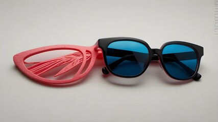 Wall Mural - Sunglasses collection in different colours (blue, black and pink) isolated on a white background