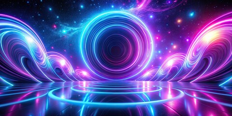 Wall Mural - glowing neon swirls in cosmic ultraviolet hues against a mystical and futuristic background , neon, 