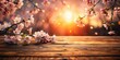 © Udomner - Twilight glow on delicate cherry blossoms with ethereal beauty, wooden texture, and warm tones , spring, ambiance, pink, flowers