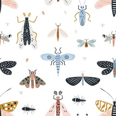 Wall Mural - Colorful Insects Seamless Pattern