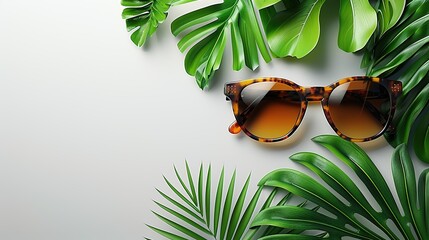 Canvas Print - Tropical Sunglasses with Palm Leaves